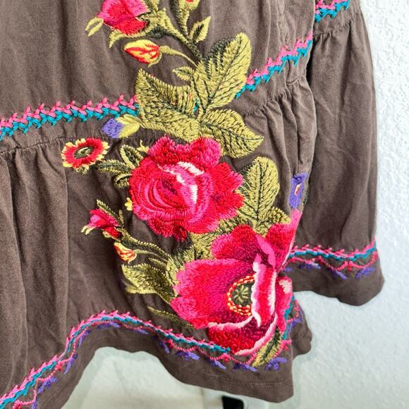 Johnny Was S brown Flora Embroidered Short Tiered‎ Dress - Picture 12 of 13